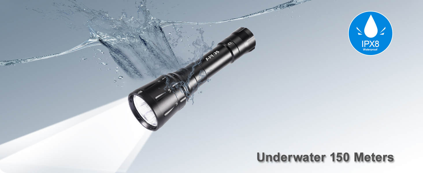 APLOS AP120 12000 Lumen Dive Light, Underwater 150m, Scuba Diving