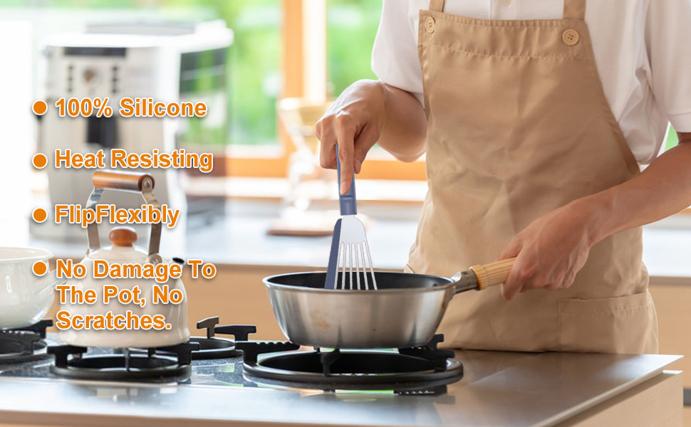 Nonstick Fish Spatula With Silicone Edge, FENGCHEN Silicone