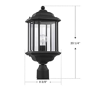 Sea Gull Lighting Kent One-Light Outdoor Post Lantern with Clear Beveled Glass Panels, Black Finish
