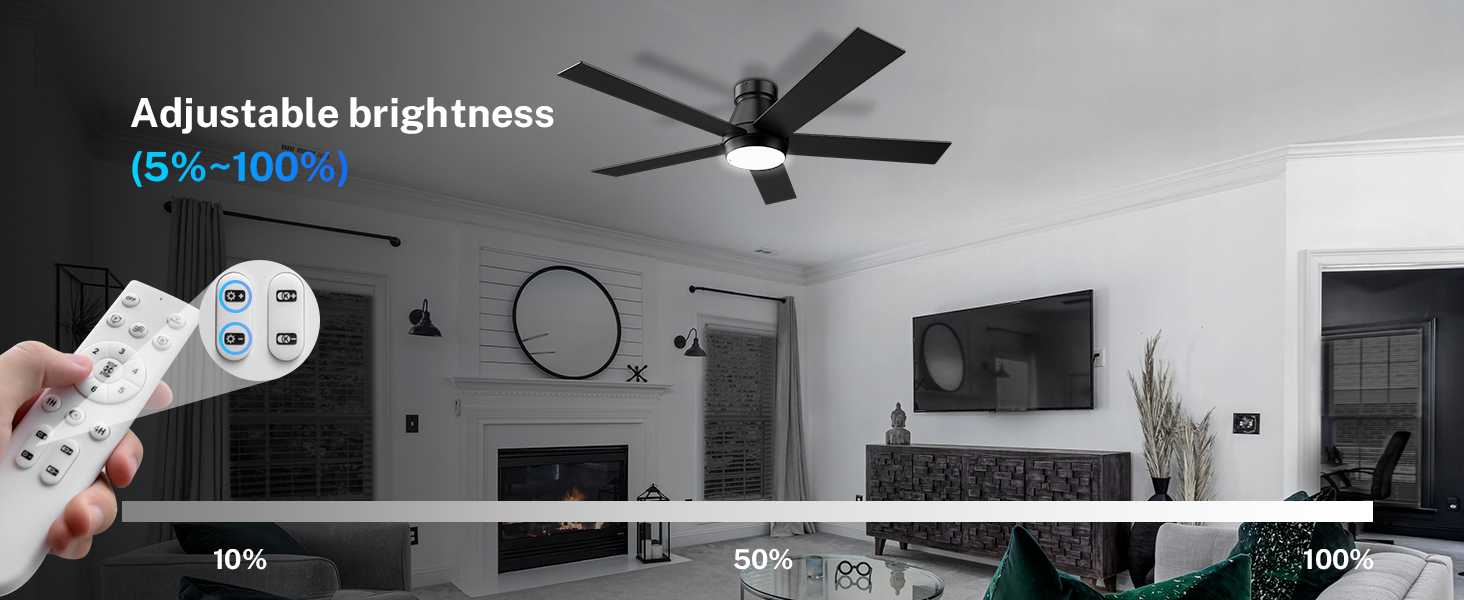 TCL 52" Ceiling Fan with Lights, Black Flush Mount Ceiling Fans