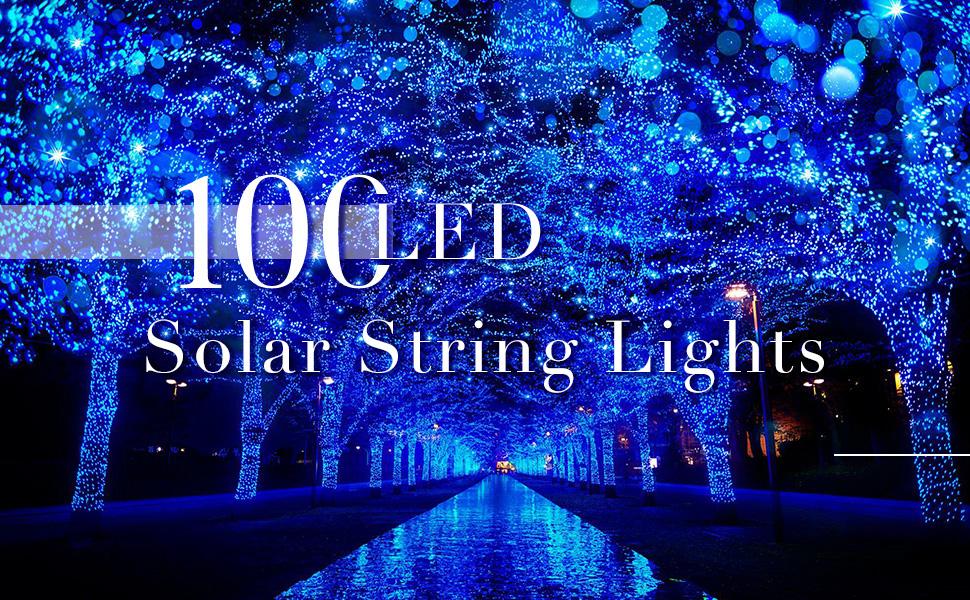 JMEXSUSS 2 Pack Solar Blue Lights,100 LED 42.7ft Solar String Lights Outdoor Waterproof, 8 Modes