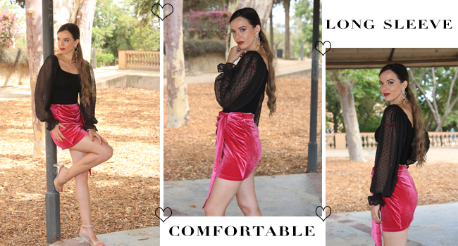 off shoulder mesh sleeve shirts