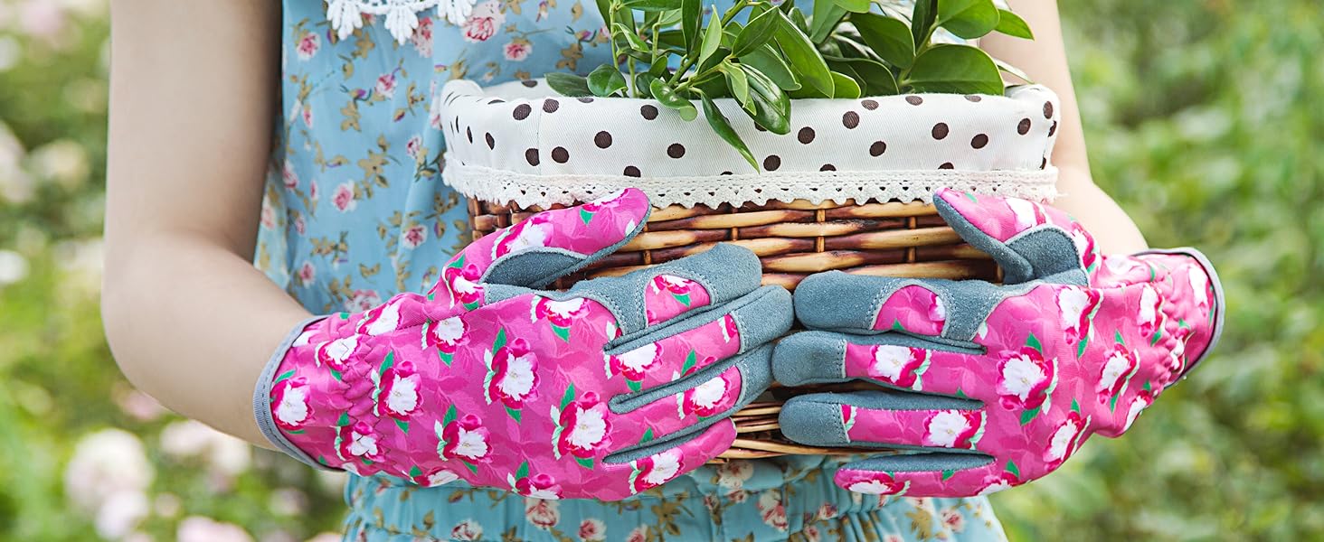 SKYDEER Women Deerskin Suede Gardening Gloves, Extra Double Padded Hands Protection