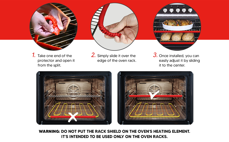 Oven Rack Shields Extra Long 22” Red (2 Pack), Full Length Fit on StandardSized USA