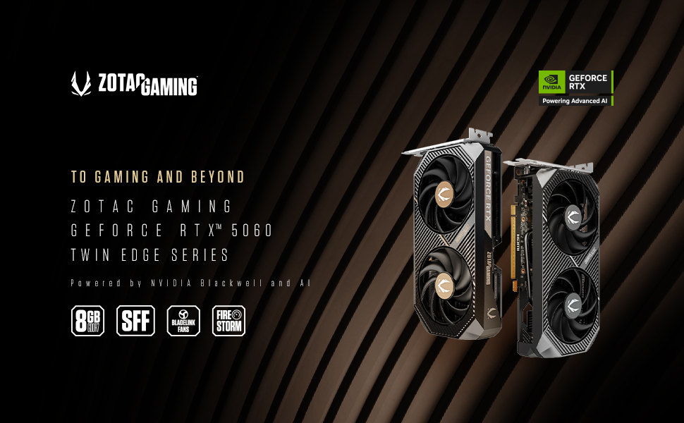 ZOTAC GAMING RTX 5060 SERIES 8GB SFF COOLING FANS NVIDIA TWIN EDGE AMP SOLO