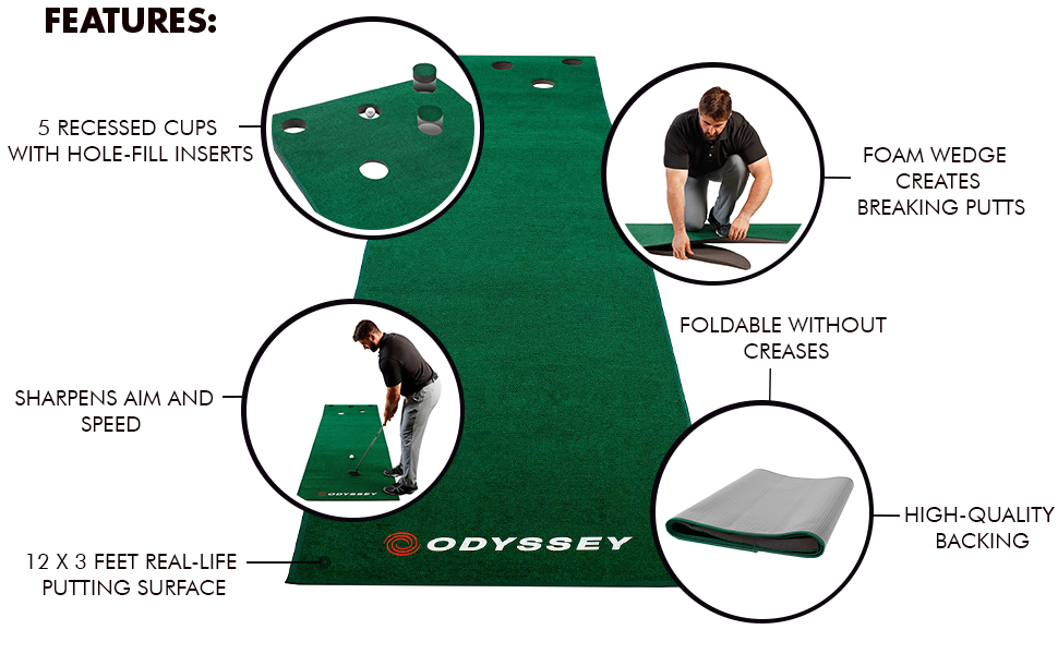 Callaway Odyssey 12 Ft. Indoor Putting Green Golf Mat Golf Putting Training Aid, Putting Mats