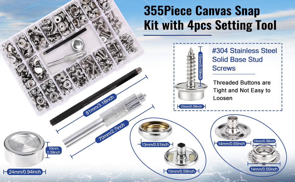 Marine Canvas Snap Button Kit 355 Piece, Canvas Snap