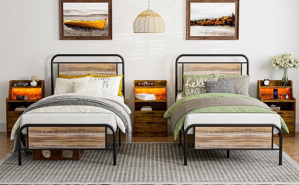 IKIFLY Twin XL Bed Frames with Headboard and Footboard, No