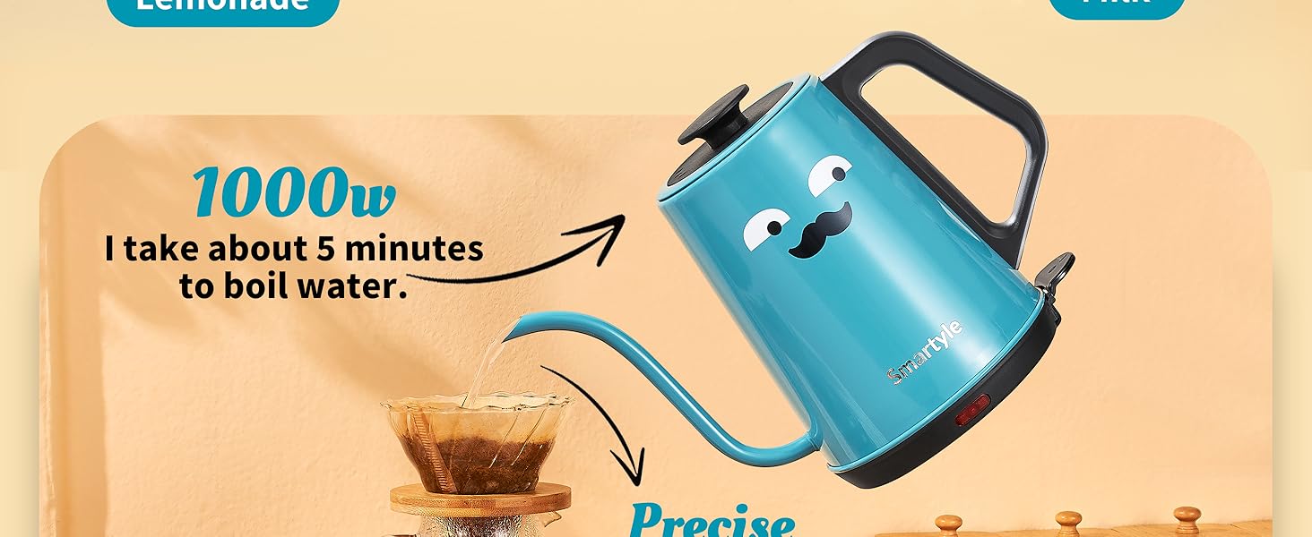 Smartyle Gooseneck Electric Kettle,1.0L Colorful Electric