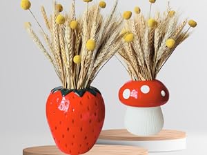 strawberry decor, mushroom decor planter pot, fall decorations, wheat decor
