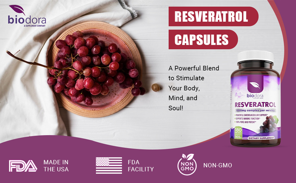 Resveratrol 1600mg Trans-Resveratrol Antioxidant Supplement Green Tea Grape Seed Extract Quercetin
