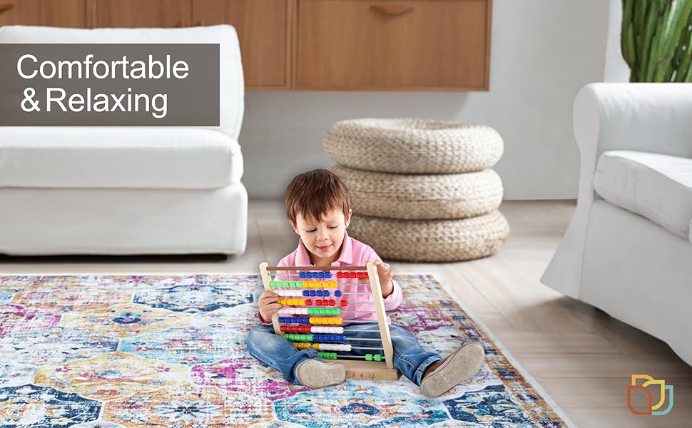 Mandala Machine Washable Area Rug 8 x 10 NonSlip & Safe Floor Rug