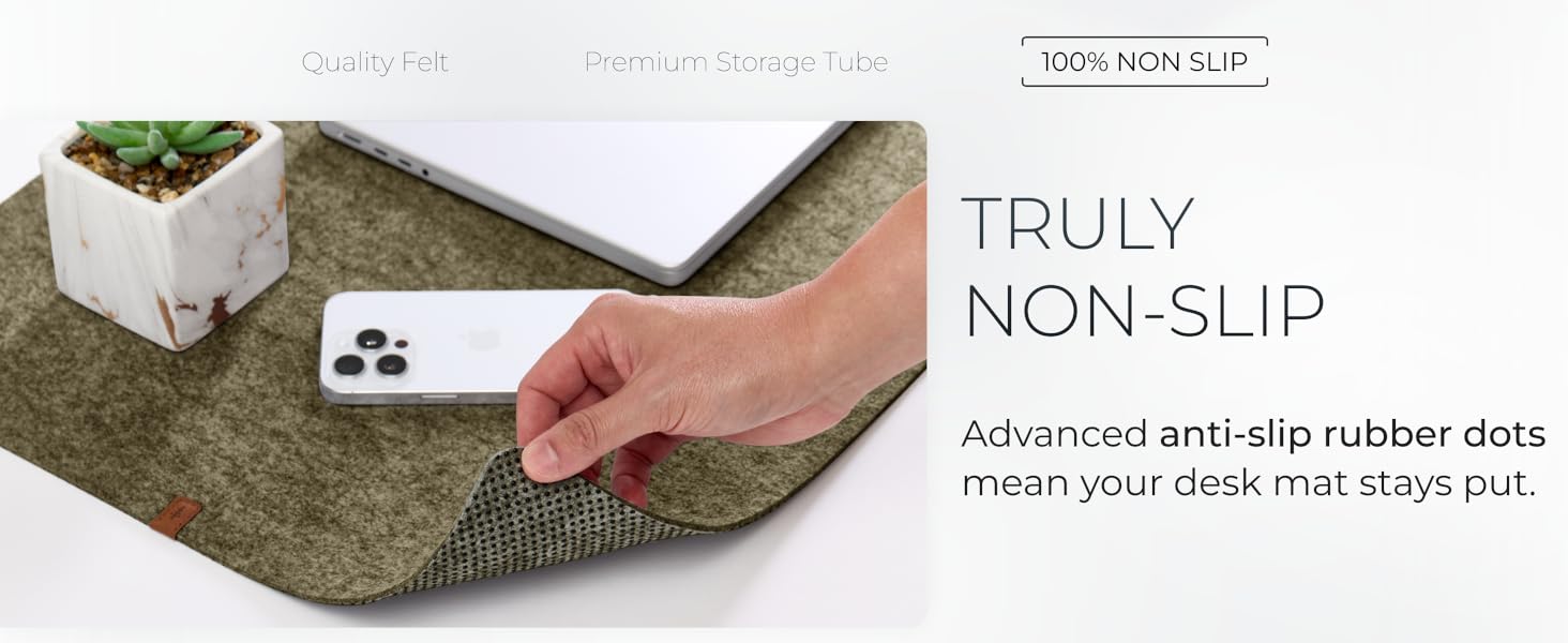 advanced anti-slip rubber dots keep your desk mat securely in place