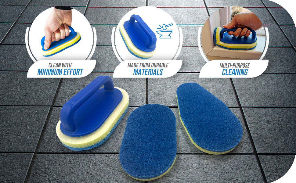 Bathroom Cleaning Sponge with Handle, Scourers Sponge Kit with 2 OvalShaped Cleaning Sponges, 1