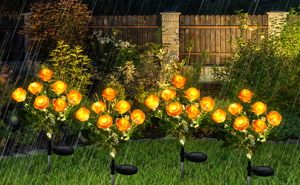 Solar Lights Outdoor Garden - 2 Pack Rose Solar Garden Lights With 7