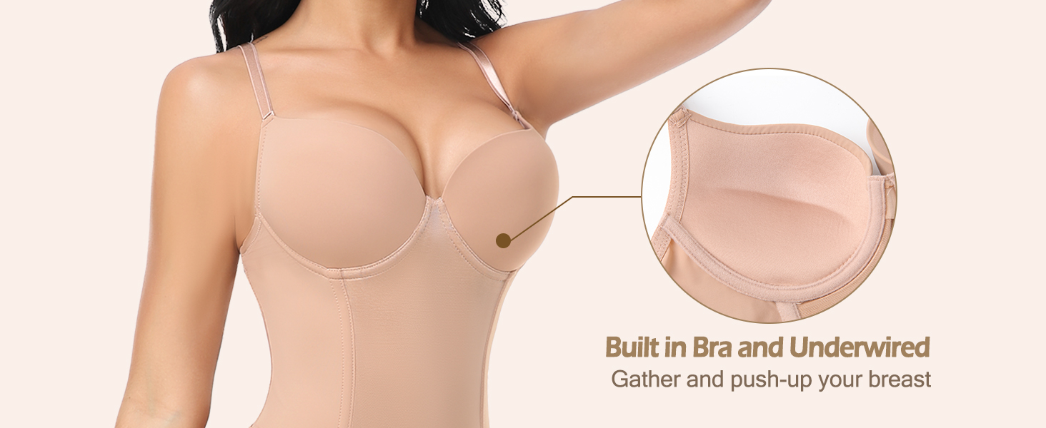 Shapewear Bodysuit for Women Tummy Control Body Shaper Seamless Shapewear with Removable Straps