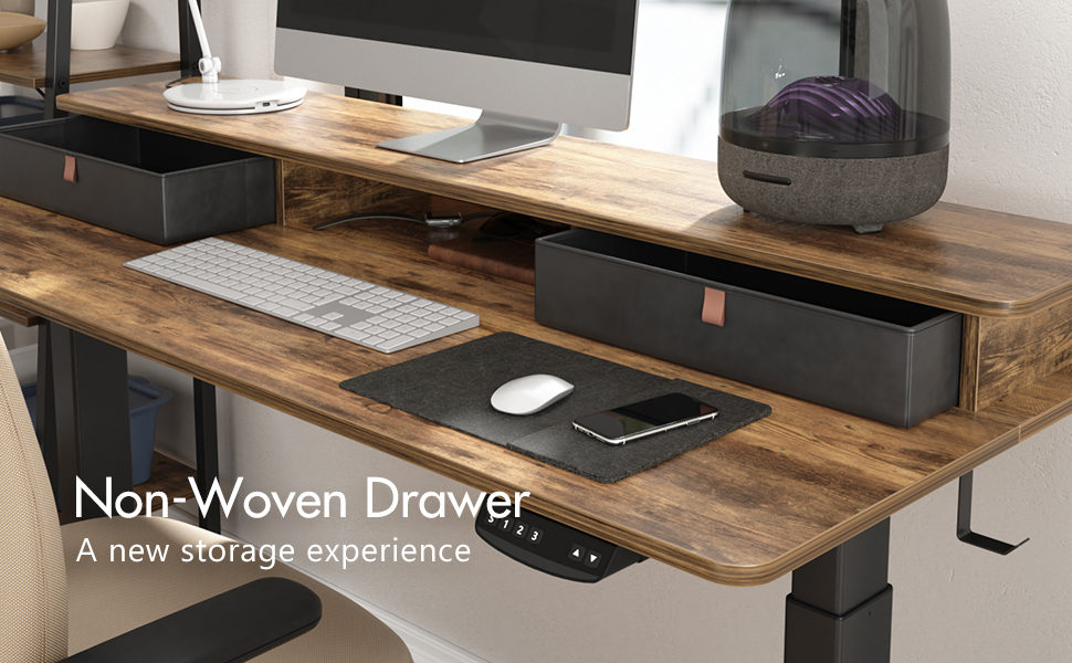 BANTI Electric Standing Desk with Double Drawers, 55x24 Inches