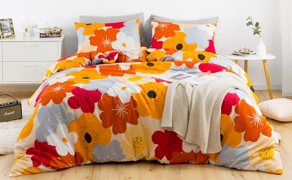 colorful flowers print duvet cover set