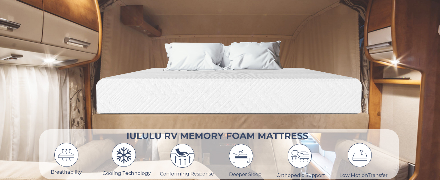 IULULU RV Mattress Short Queen, 10 Inch Camper Memory Foam