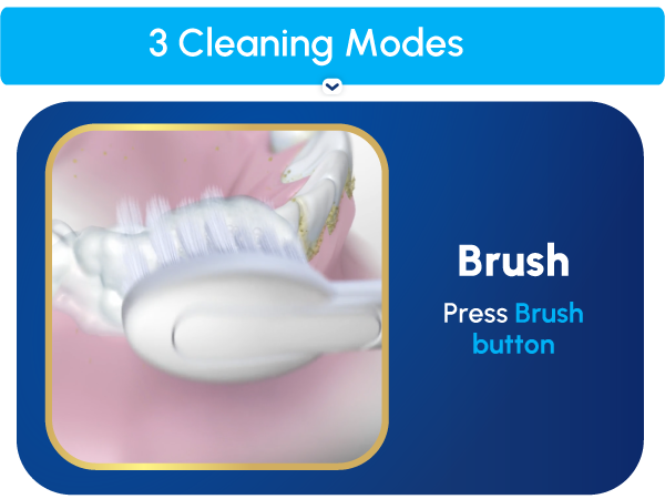 Image of the brushing cleaning mode with text reading press Brush button