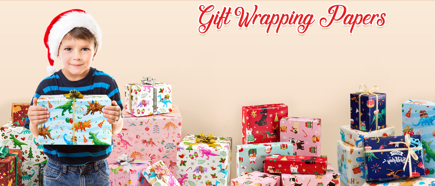 Wrapping Paper Rolls - 3 Rolls 17” x 120” Happy Birthday Wrapping Paper Kids Wrapping Paper Rolls