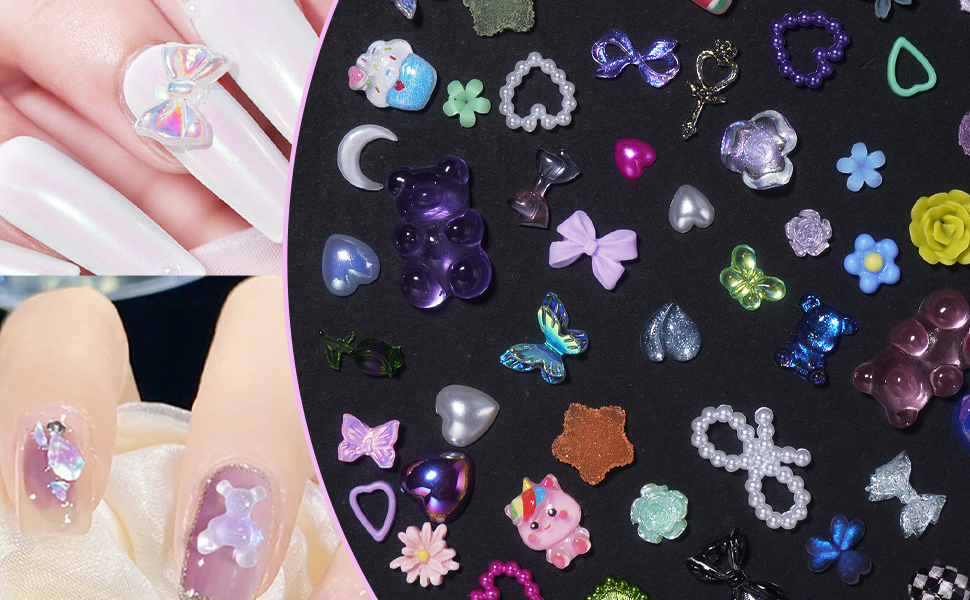 Uotey 3D Bear Candy Nail Charms 