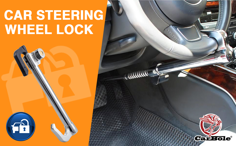 CarBole Car Steering Wheel Lock Universal with 3 Keys,Brake Pedal