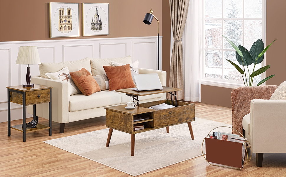 Yaheetech Coffee Table with Hidden Storage Space and Adjustable Shelf