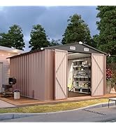 Aoxun 10x12 Shed with Brown Floor Galvanized Steel Outdoor Storage Shed Metal Garden Shed with Mo...