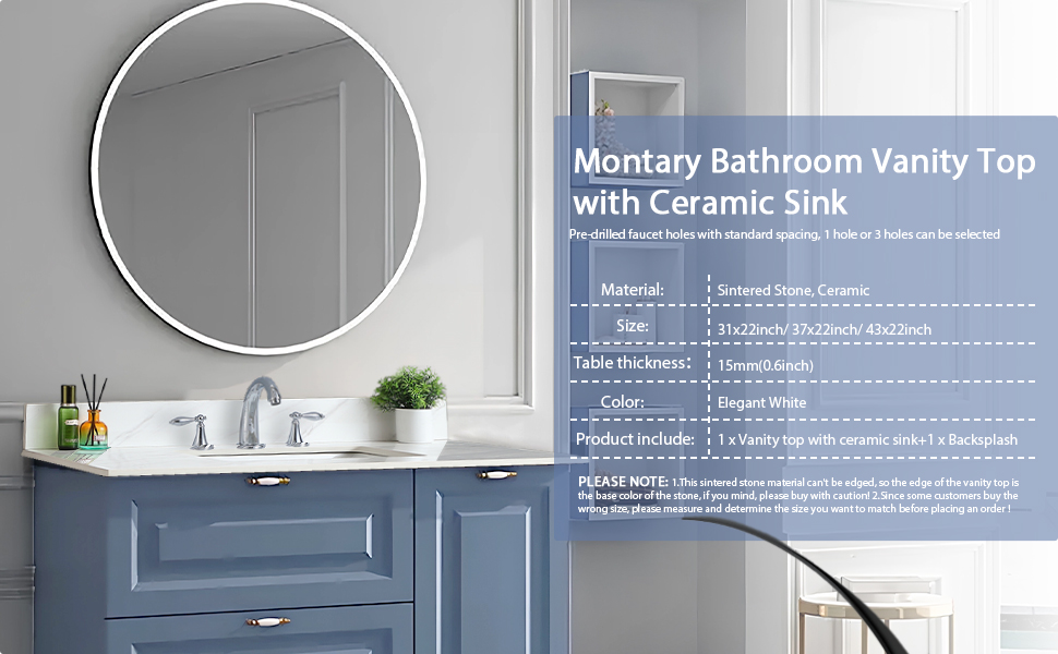 31"x 22" Engineered Marble Stone Bathroom Vanity Sink Top with