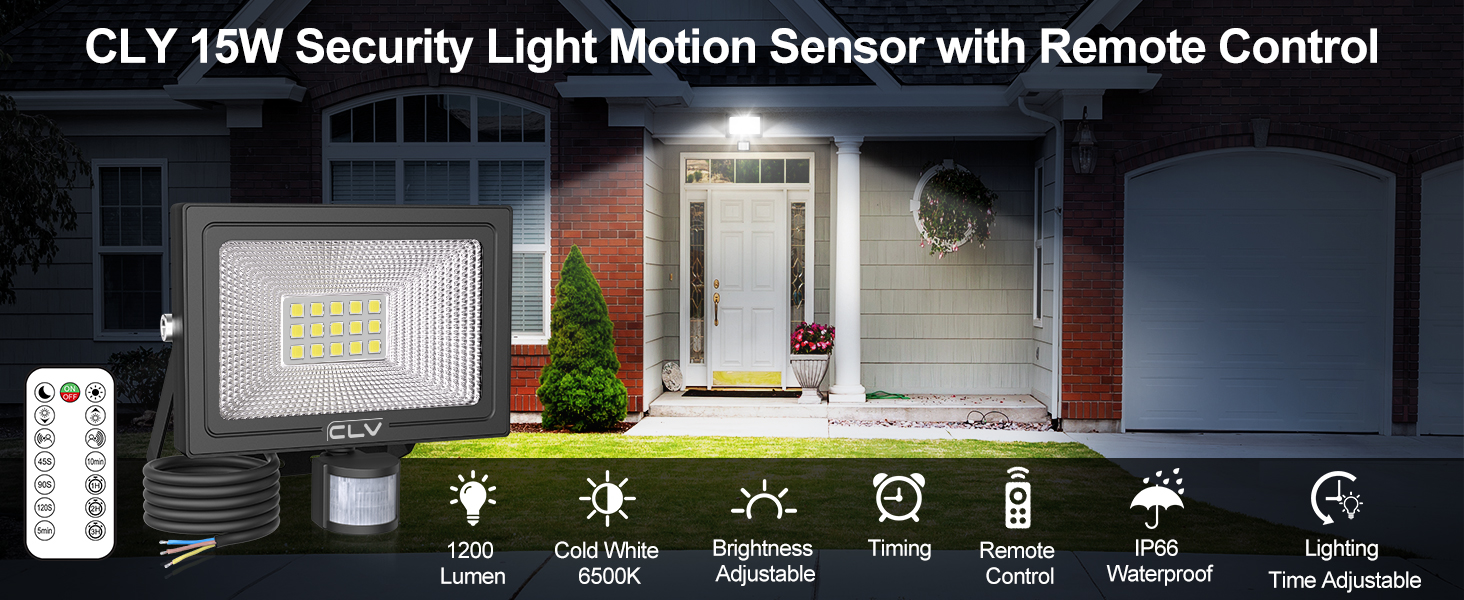 Cly 2 Pack Security Lights Outdoor with Motion Sensor, 15W 1200LM LED