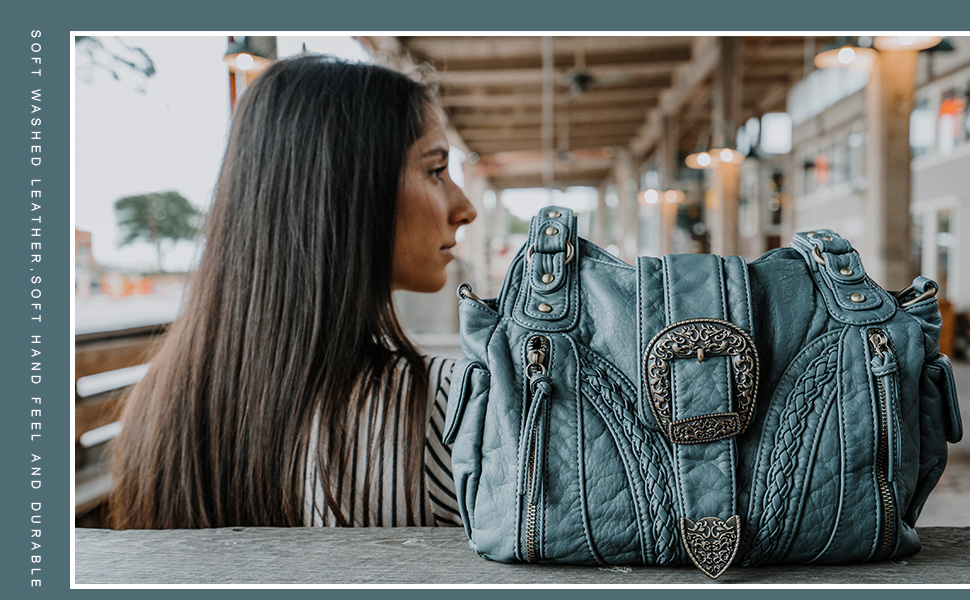 washed leather buckle purse