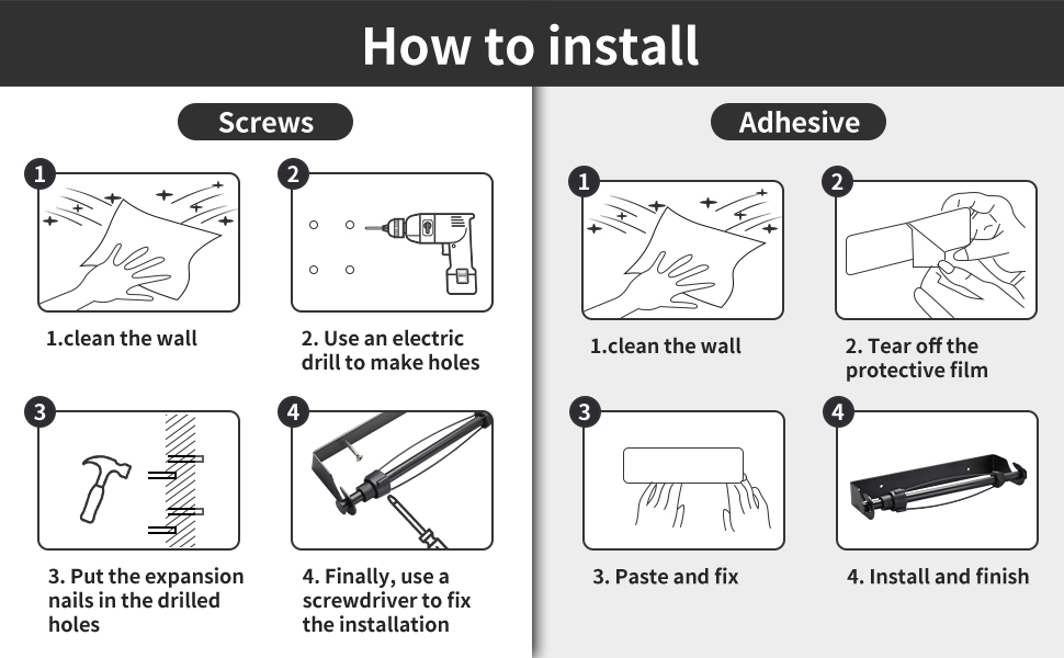 Black Paper Towel Holder Wall Mount,Adhesive or Drilling