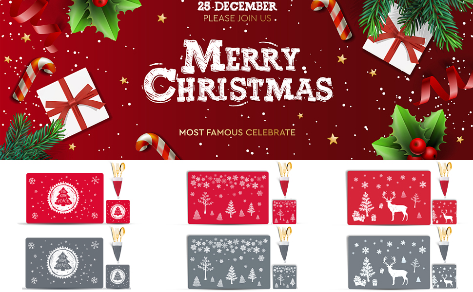 Christmas Table Decoration 18Pcs Christmas Placemats Coasters Cutlery
