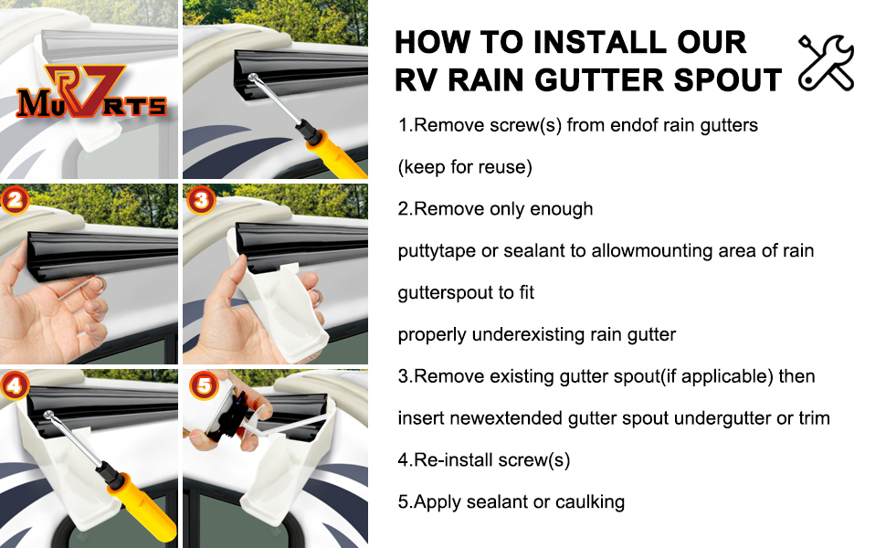 RV Murts RV Gutter Spouts, RV Rain Gutter Downspout with Extensions, Easy