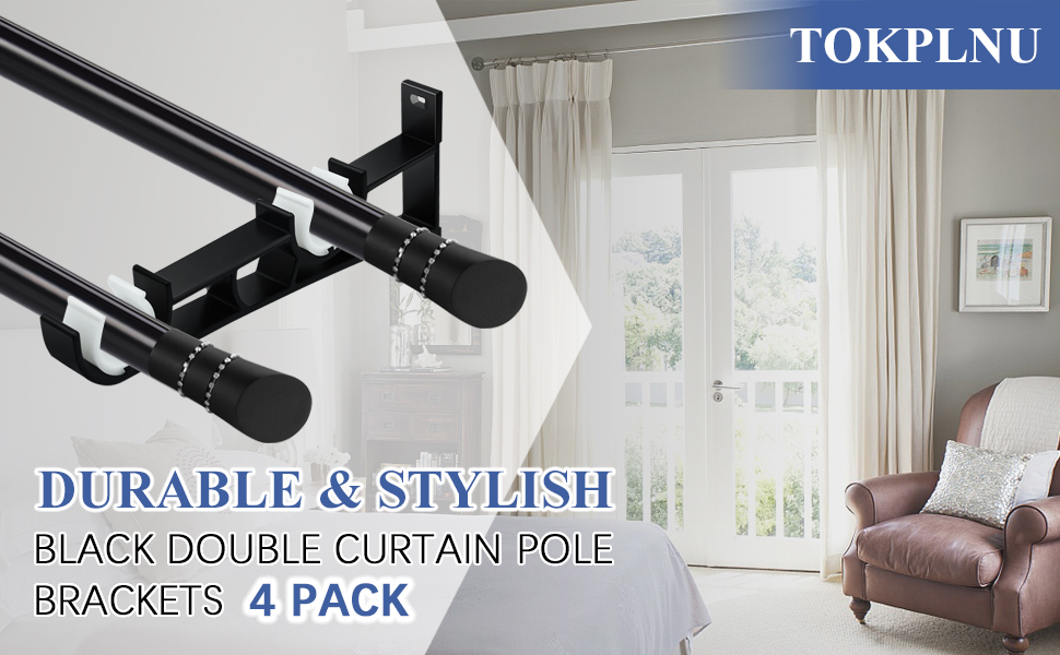 Curtain Pole Brackets, 4 Pack Double Curtain Pole Bracket 28mm Heavy