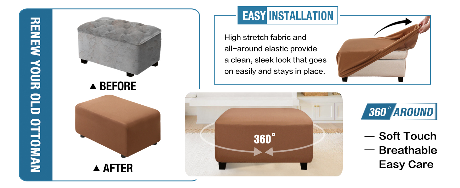 H.VERSAILTEX 100 Waterproof Ottoman Cover Rectangle