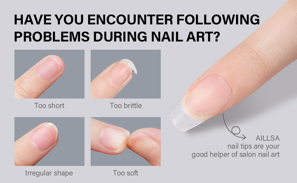 AILLSA Short Coffin Nail Tips, 5Sized XS Full Cover Soft