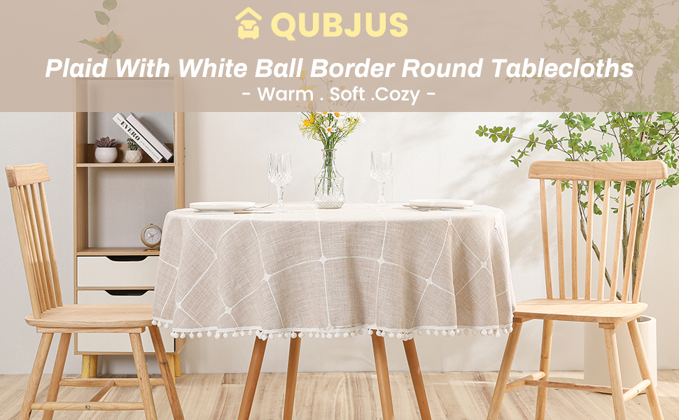 Qubjus Round Checkered Tablecloth, Cotton Linen Thicken