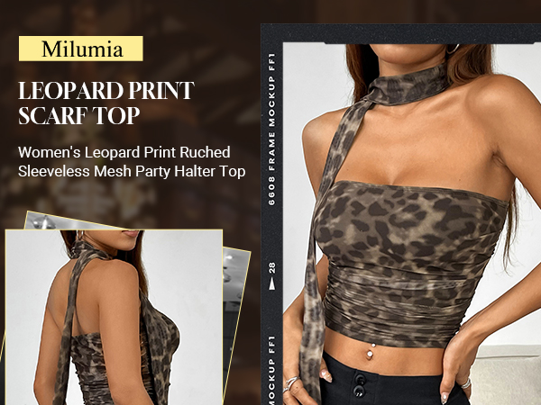 Milumia Women's Cheetah Print Tube Tops Y2k Strapless Mesh