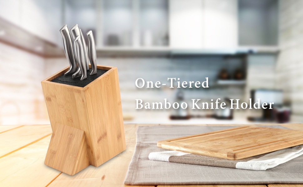 Bamboo Universal Knife Block with Bristles Bamboo Knife Stand Organizer