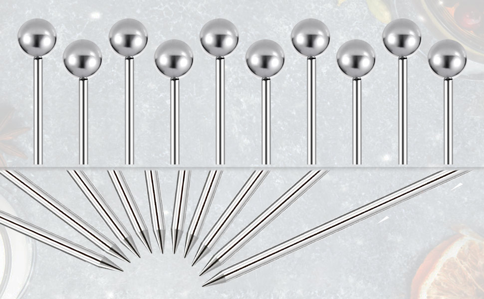 20pcs Stainless Steel Cocktail Sticks Reusable Cocktail Sticks Cocktail