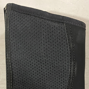 Image of the top of the half chap showing the fabric detail