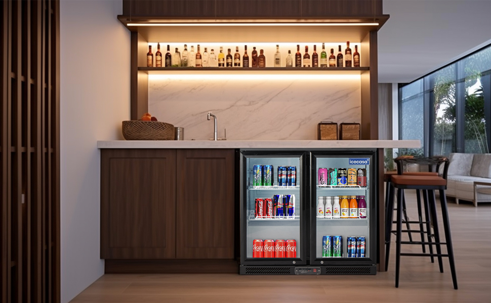 ICECASA Beverage Refrigerators 2 Glass Door Back Bar Refrigerator Commericial