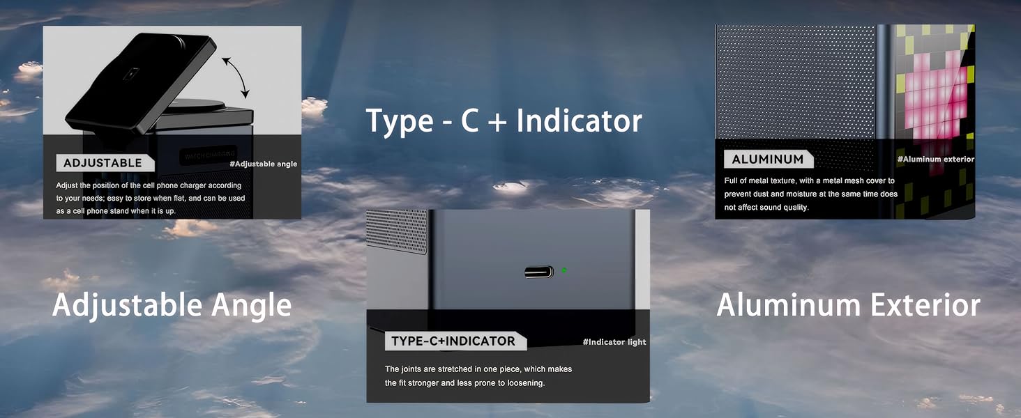 6-in-1 Wireless Charging Station :Qi-Certified Charger with Bluetooth Speaker, Digital Clock