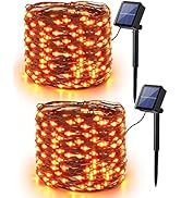 Brizled Orange Lights Halloween, 2 Pack 39.37ft 120 LED Orange Fairy Lights, Solar Powered Hallow...
