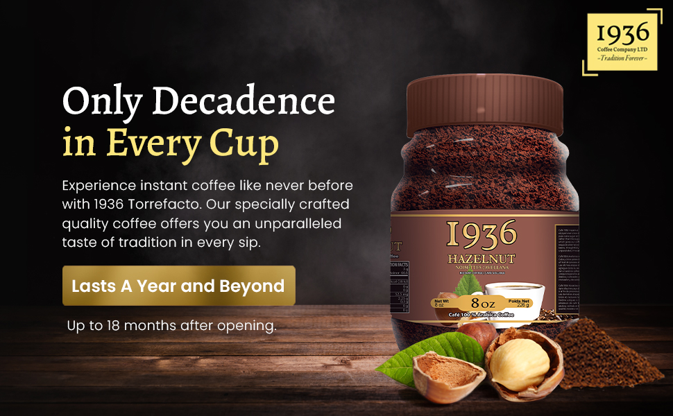 1936 Hazelnut Instant Coffee 8 oz Smooth Taste 100 Pure Arabica