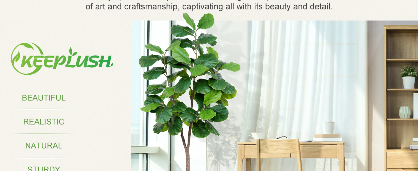Keeplush Fiddle Leaf Fig Tree Artificial 6ft Faux Fiddle