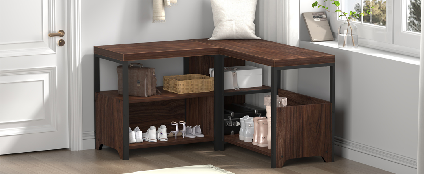 HSH Entryway Bench, 57” Long Shoe Rack Bench with Storage