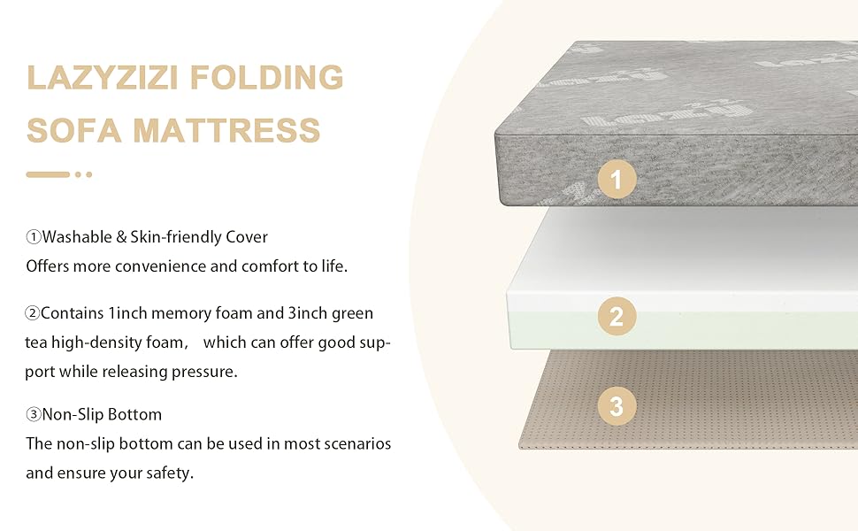 Lazyzizi Sleep 4 Inch Foldable Mattress, Portable Floor